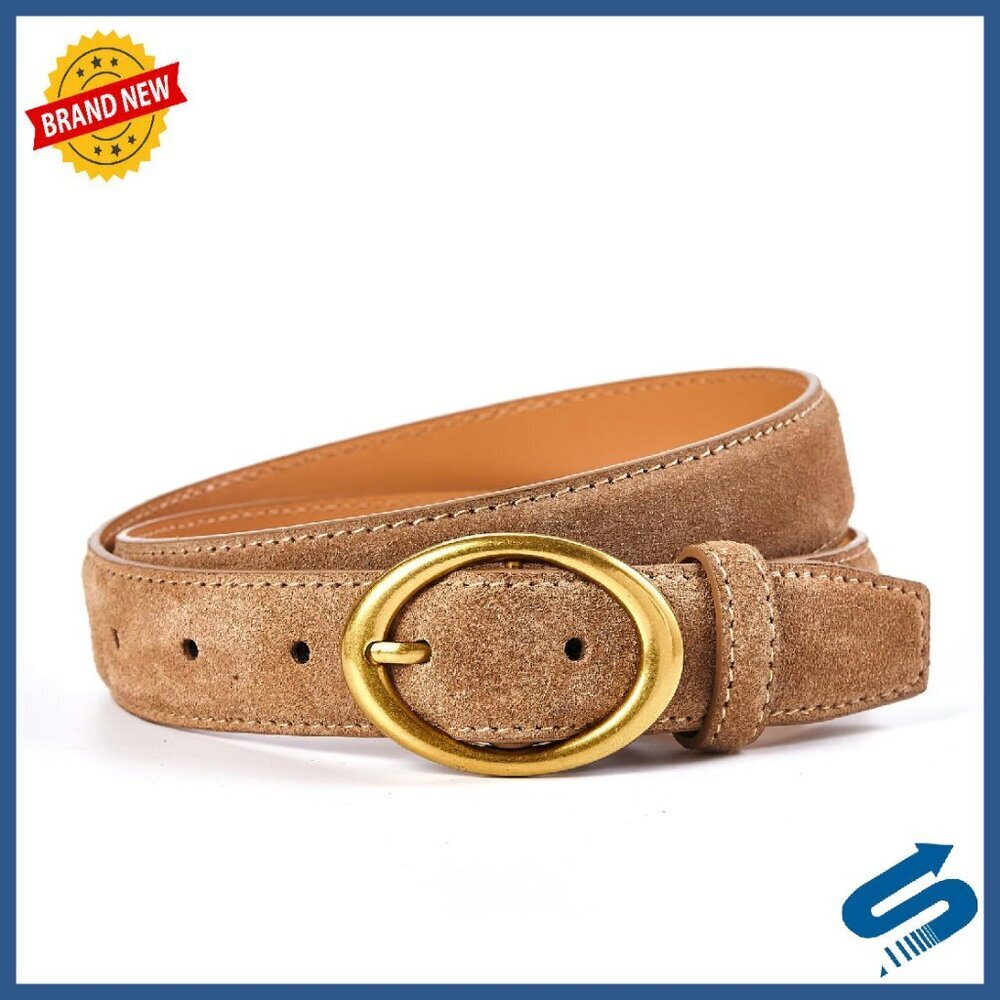 Genuine Suede Leather Belt 1.1" Wide Gold Buckle Women's Size 25-40